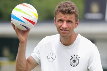 Thomas Muller in training with Germany.