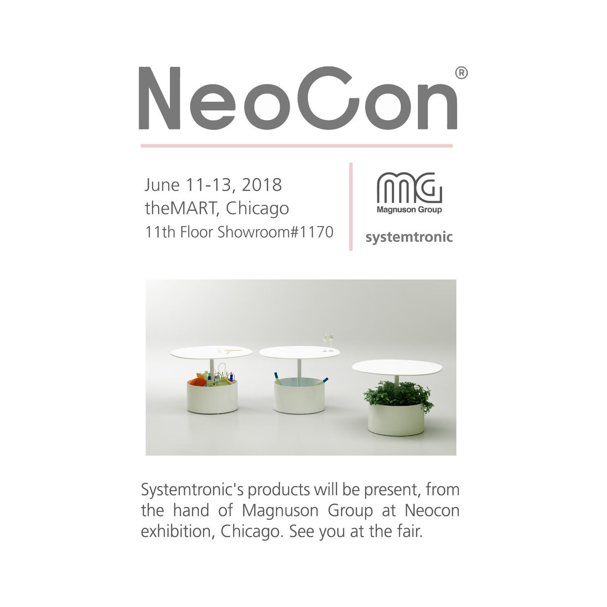 Systemtronic_'s tweet photo. We’re just one week away from #NeoCon50! What are you most excited for at @NeoCon_Shows this year? 

➝  We hope you’ll come visit us at the @MagnusonGroup suite as we share new ideas, present new products. https://t.co/M9NsBRuVHC