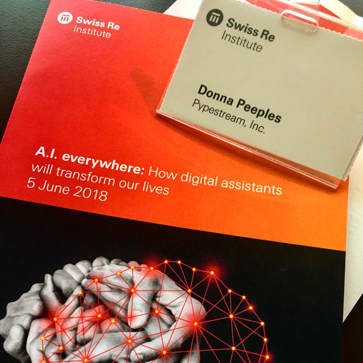 donnanpeeples's tweet photo. Thanks @SwissRe for a great event! #AI everywhere looking forward to speaking this afternoon! 🤖 #Cx #AutoServ https://t.co/V7xuPAdn7f