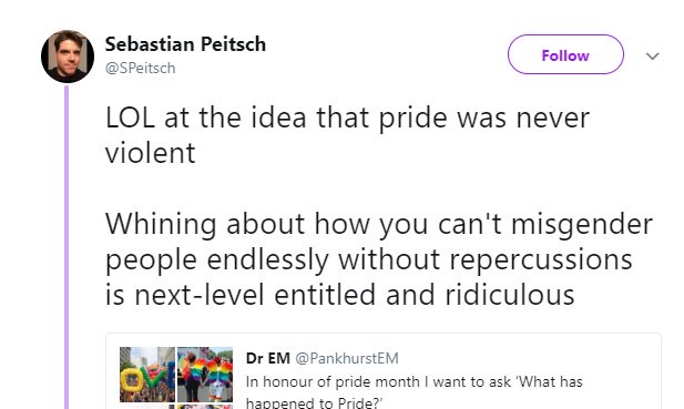 Sebastian is of the opinion that questioning violence against women is just whining. That women's refusal to submit to men's dictates and deny reality justifies violence. Women who disagree with men should suffer at their hands.