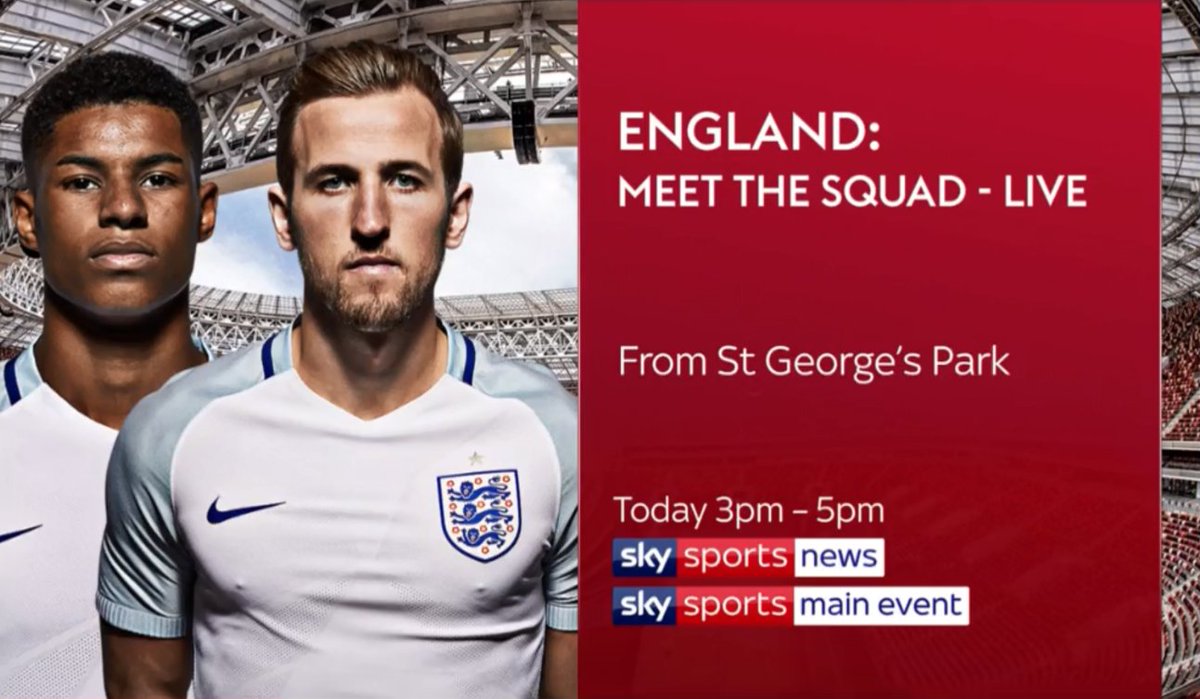 SkySportsNews's tweet photo. How far can Gareth Southgate's side go in Russia? 🏴󠁧󠁢󠁥󠁮󠁧󠁿

Go behind the scenes with @england live from St. George’s Park today from 3-5pm. #ThreeLions https://t.co/J5GPqUZQfN
