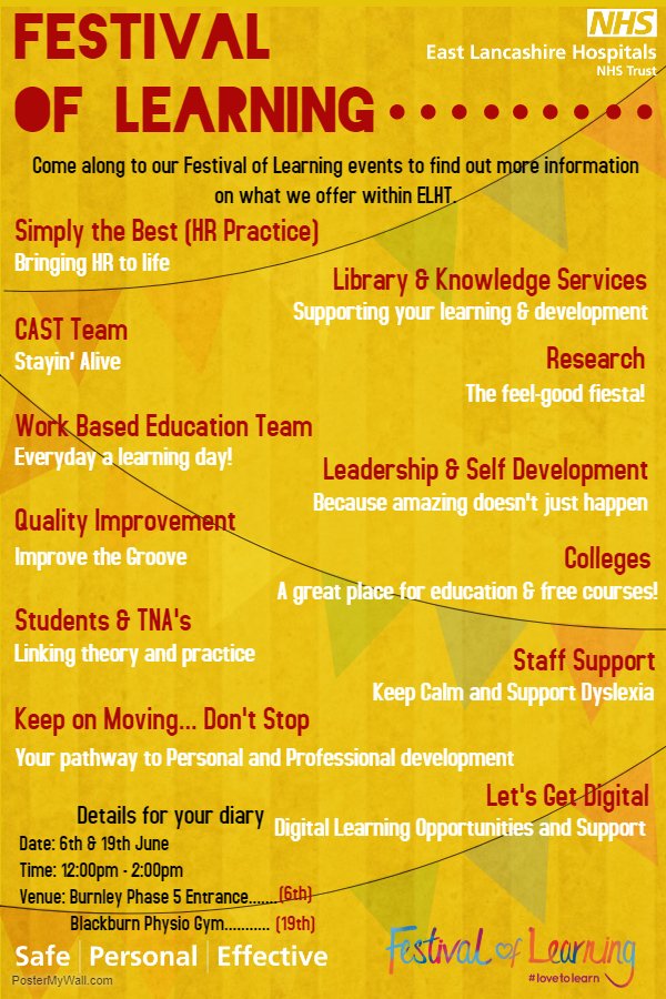 ELHT_DERI's tweet image. One day to go! #FestivalofLearning @EastLancsHosp @elhtlibrary @BurnleyCollege @bbcollege @NelsonColneColl  @accrosscollege . 
Come and meet the teams and see how we can #SupportYou.  
Wednesday 6th June from 12md - 2pm  
Burnley General Teaching Hospital Phase 5 entrance.
