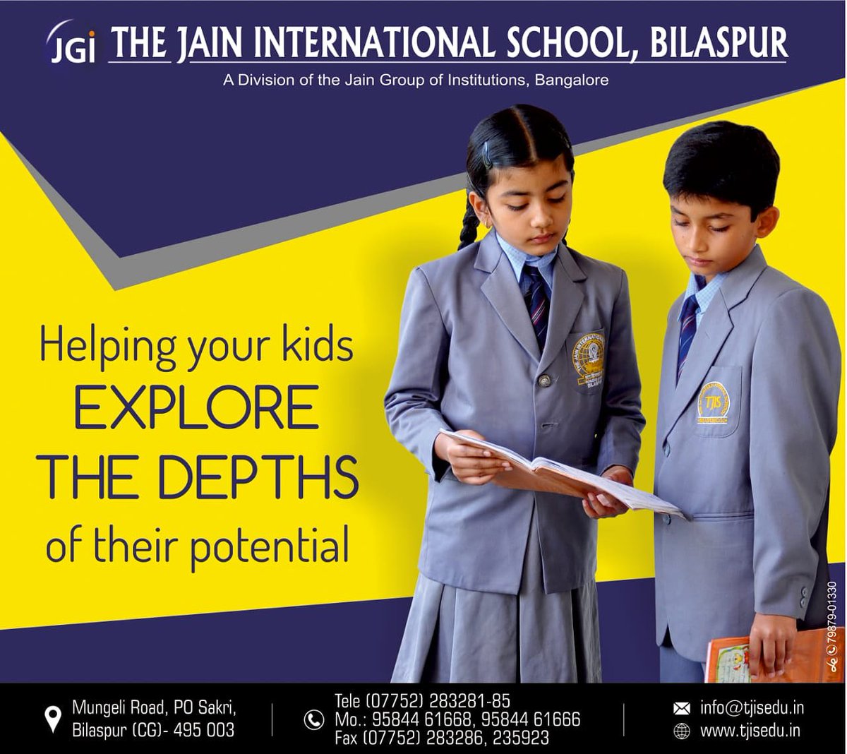 Helping your kids #ExploreTheDepths of their potential.
We provide a better education to grow your child mentally or physically.
#AdmissionOpen
Visit: tjisedu.in
#ContactUs: 95844-61666, 95844-61668, +91 7752 283281-85.