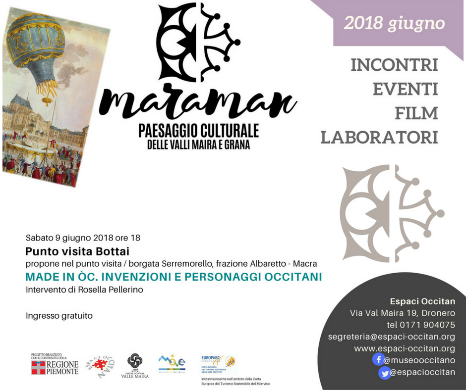EspaciOccitan's tweet photo. Sabato 9 alle 18 per #Maraman @rosellapelle presenta ad #Albaretto di #Macra "Made in oc", conferenza semiseria su invenzioni occitane e famosi personaggi di origine #occitana! https://t.co/eF1xRkmuxL