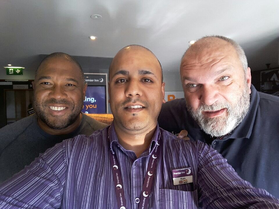 Lenny Henry isn’t the only celeb that prefers premier inn! Selfie of one of our receptionists Ram with John Barnes &amp; razor ruddock <a href="/SDEBDD/">simon ewins</a> <a href="/RikkiQuinlan/">RQPI</a> <a href="/katesharpe69/">Kate Sharpe</a> <a href="/placemadebyyou/">A Place Made By You</a>