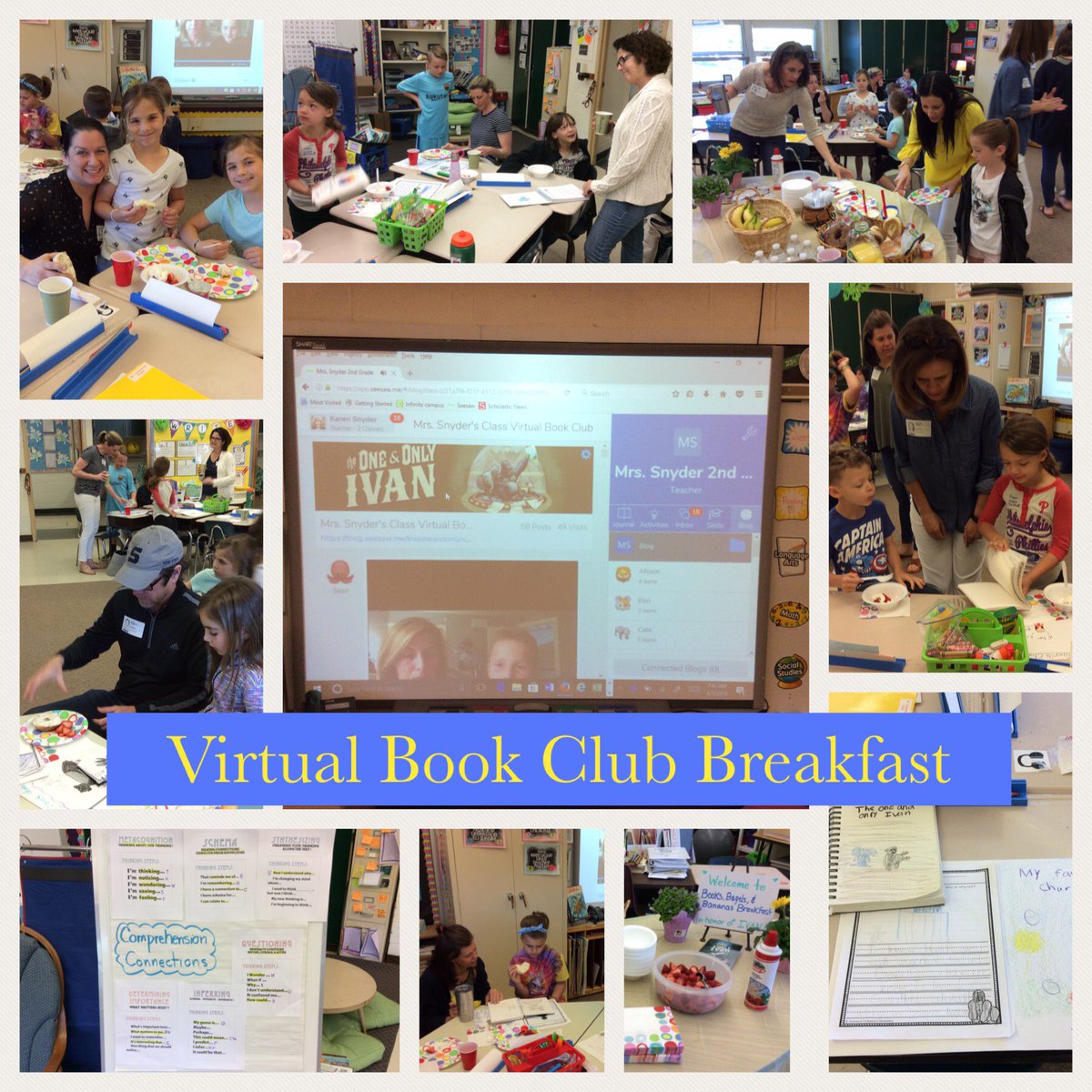 CBksnyder's tweet photo. Celebrating our VIRTUAL FAMILY BOOK CLUB @CBGaymanES at our Bagels, Bananas, and Books Breakfast in honor of THE ONE AND ONLY IVAN.  @DaileySuzanne @CBjshaw @Seesaw #cbtech #thinkingstems #sketchtostretch https://t.co/CZAwx3KcMV