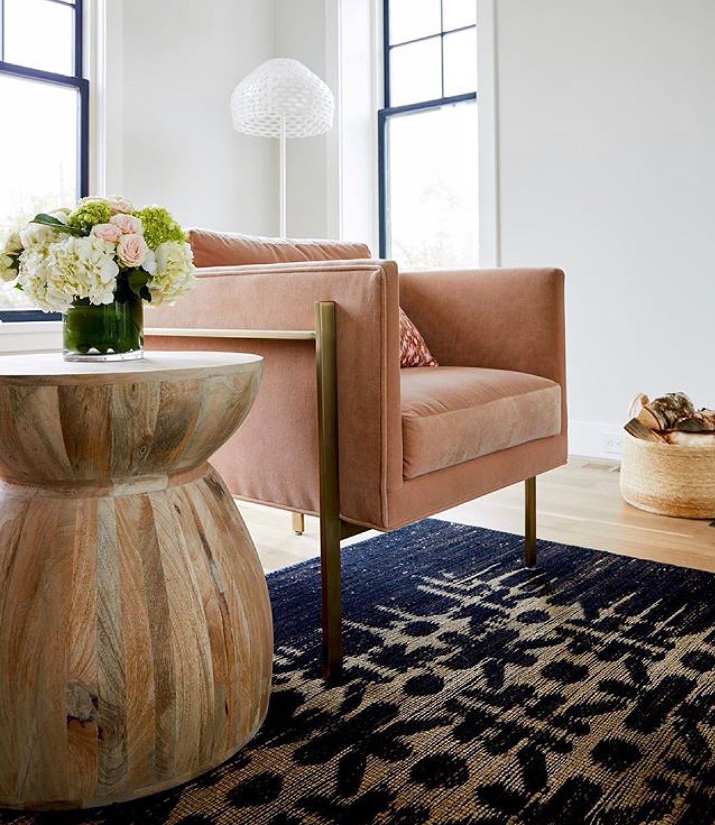 Pro tip: Ground soft colors on black to give a space a sense of gravitas. Stately room by Mahwish Syed Designs with our Milo Baughman Drop In lounge chair on a <a href="/elitisfrance/">Élitis</a> rug. #interiordesigner #interiordesignideas #homedecor