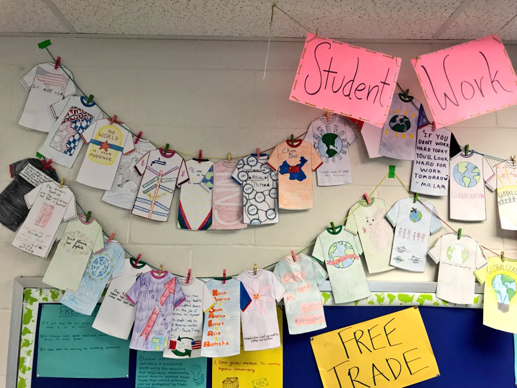MrsHendersonHB's tweet photo. #HBEcon students designed globalization-themed t-shirts inspired by “@planetmoney makes a t-shirt” project. I love ending the semester with students thinking big picture about their place in the #globaleconomy @HB_highschool https://t.co/KRh1oRKKFA
