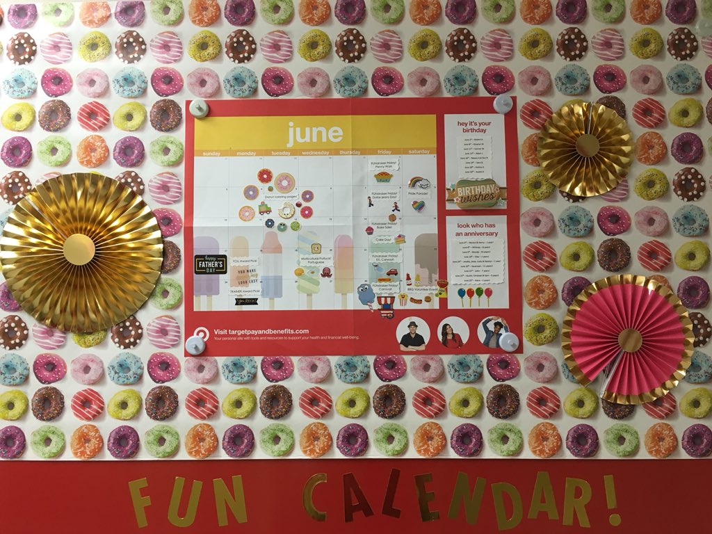 DavePFromTarget's tweet photo. T2167โs HR Team crushing another FUN Calendar with incredible events for the team! #FundraiserFridays #GotDonuts #BestTeamInRetail @hoffmanvida @bjazzyp @SavannahTavares https://t.co/Lvx786H8Mf