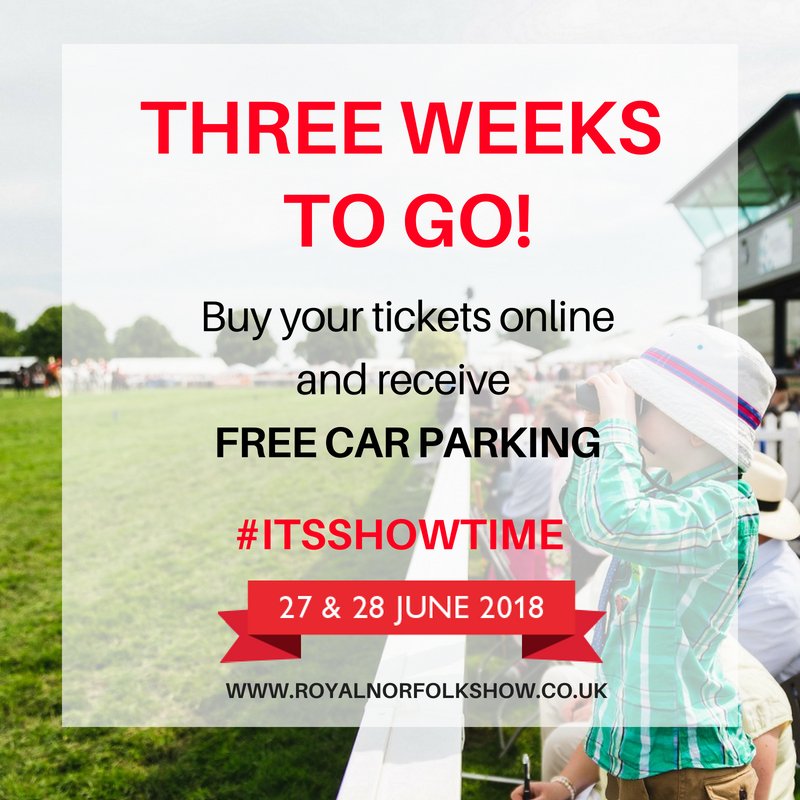 The clock is ticking 🕐

Three weeks to go until the Royal Norfolk Show! Don't miss out, buy your tickets online today and take advantage of FREE car parking. #ItsShowTime 

rnaa.ticketsrv.co.uk/index.php/even…