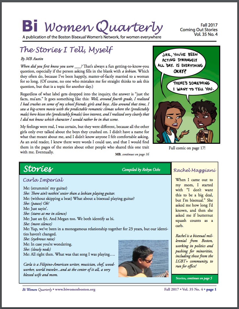 The next 2 themes of #BiWomenQtly: 'Pop Culture' & '#Bisexuality & #Disability.' Check out our #CallForWriting: biwomenboston.org/newsletter/cal…. Find current & back issues, & sign up for a FREE electronic subscription at biwomenboston.org. #bitwitter #bipride #LGBTQ #Pride2018