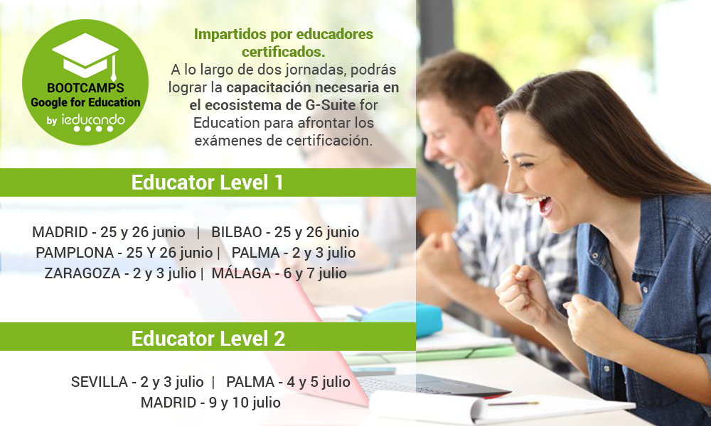 ieducando's tweet photo. *BOOTCAMPS GOOGLE FOR EDUCATION LEVEL 1 Y 2*

¡Se suman nuevas ciudades! Conviértete en un educador certificado y accede a la Google Innovator Academy. #SoyProfeGoogle #ESP18 #GoogleEI #AcademiadeGoogle

Toda la info aquí: https://t.co/JL3yQUpwO8 https://t.co/2YCLadblIq