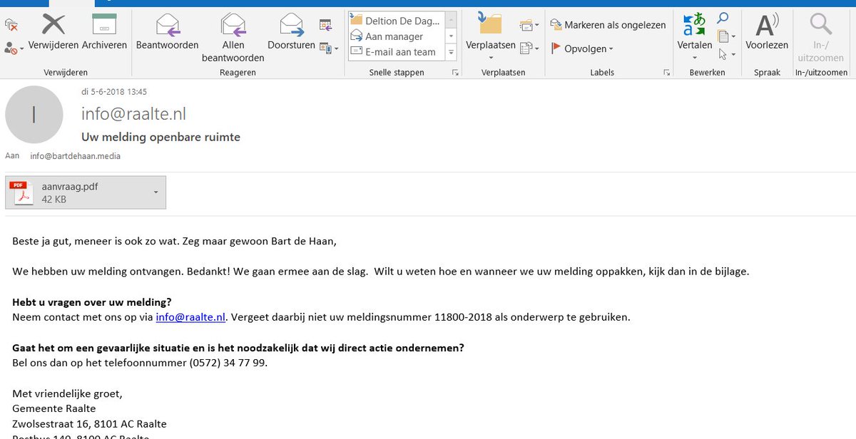 De aanvink-optie "andere aanspreektitel dan meneer of mevrouw" van de gemeente Raalte functioneert goed!