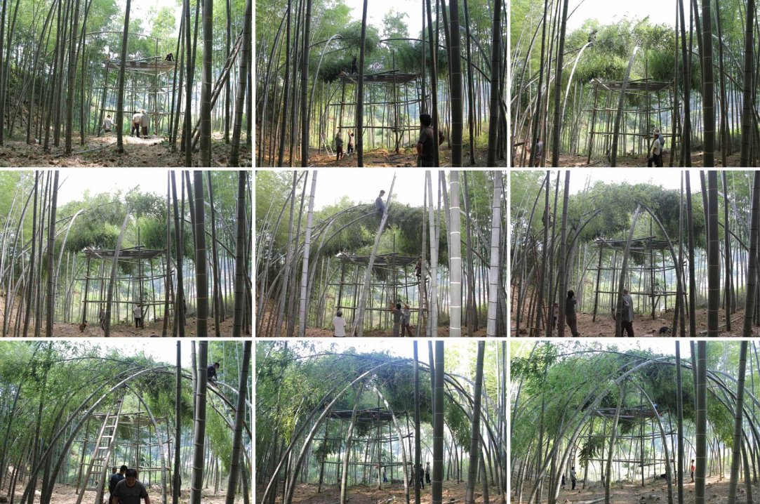 DnA Design and Architecture’ın 2015’te tasarladığı bambu tiyatro Çin’deki bir dağ köyünde yer alıyor. Fotoğraflar: Wang Ziling