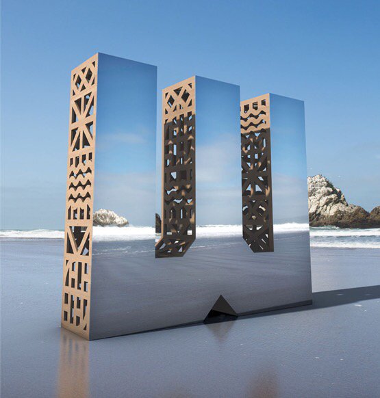 DesignApplause's tweet image. mt @ShowTrialStudio character – giant mirror letters for #SanFranciscoDesignWeek 2015 campaign @DesignMuseum #microtomassive #FontSunday
