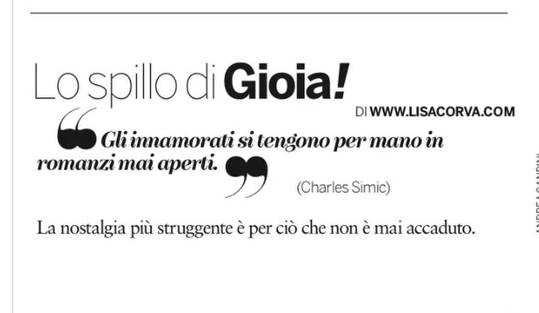 lisacorva's tweet image. Nel mio #spillo su @gioiamagazine c’è la nostalgia più struggente, per ciò che non è mai accaduto.