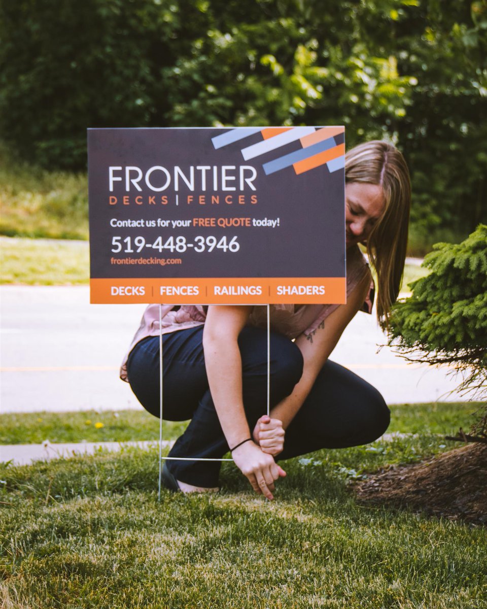 dt_agency's tweet image. We’re having some fun testing out the new lawn signs we designed for @FrontierFencing! Contact us today for all of your graphic design needs. #DTagency #GraphicDesign #BrandDevelopment #Marketing