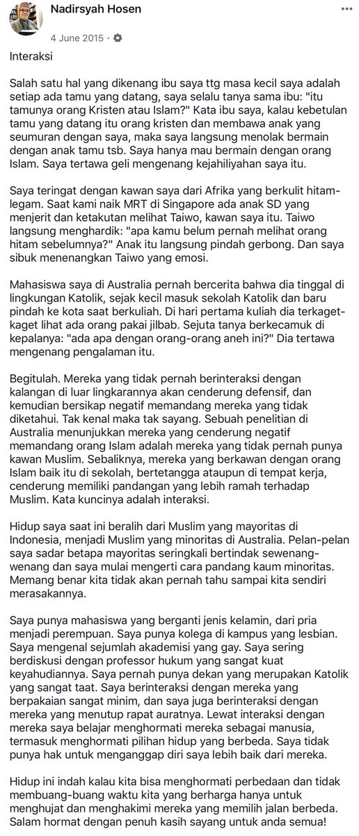 na_dirs's tweet image. Semakin banyak kita ber-interaksi dengan mereka yang berbeda dan berada di luar komunitas kita maka semakin kita memahami bagaimana menghormati sesama manusia dengan adil dan beradab. Tulisan 3 tahun lalu, semoga masih berguna 🙏