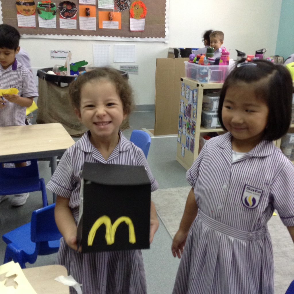 FS2_SBS's tweet photo. class say it's a McDonald's week! They wrote menu, created a drivethrough, talked about healthy meals on the menu, made happy meal boxes with their 2D and 3D shape lessons. Concept learning in FS2 #McDonalds @KHDA @VPSafaBritish @FS2_SBS @Paula_Allison31 @FS1_SBS @SafaBritishSch https://t.co/l6GFxlZUpo