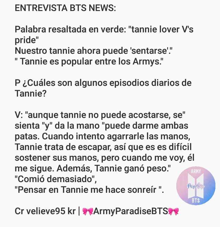 ArmyParadiseBTS's tweet photo. [TRAD]
BTS NOTICIAS 
Entrevista: TAEHYUNG 
#2018BTSFESTA
@BTS_twt 

🎀ArmyParadiseBTS🎀 https://t.co/WXLMopKqBZ