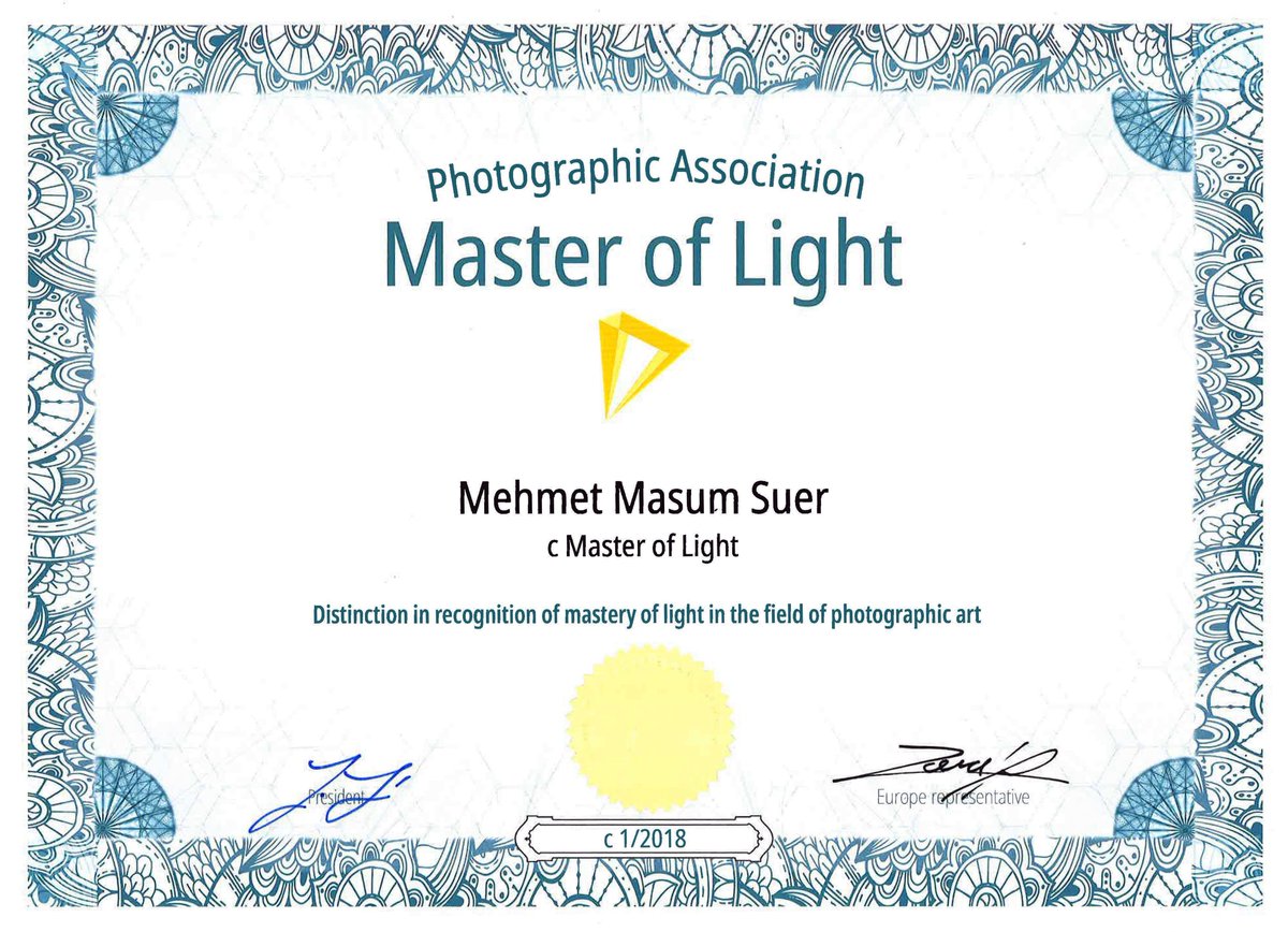 Mehmet Masum Suer Efiap My 4th Distinction Cmol Master Of Light And Diploma From The Master Of Light Photography Association In Canada I Was The First Photographer From Turkey This Title