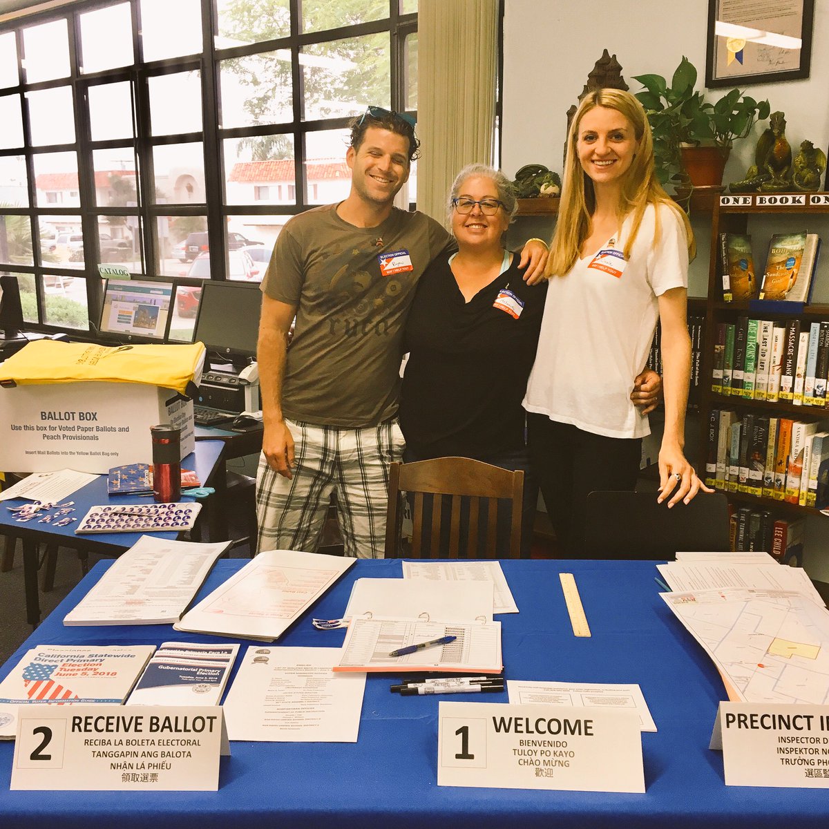 Today is #ElectionDay! #GoVote! You can #vote or drop off your mail ballot at our OB Library until 8pm tonight! 

And our OB Poll Workers are the friendliest folks around! #PeaceLoveAndOB #92107 #OBSD