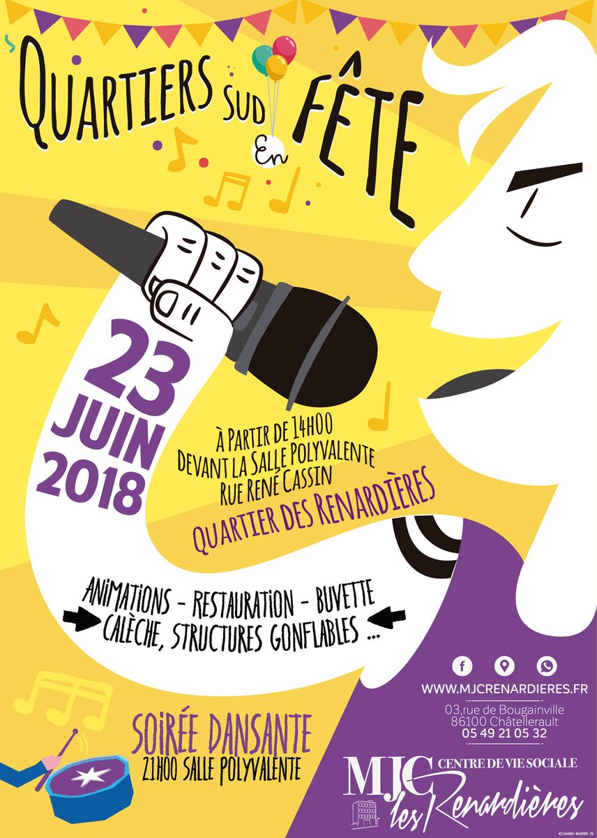 Mjc Les Renardieres Agenda Chatellerault Fete Des Quartiers Sud Samedi 23 Juin 18 A 14h00 Soiree Dansante A Partir De 9h00 Rue Rene Cassin