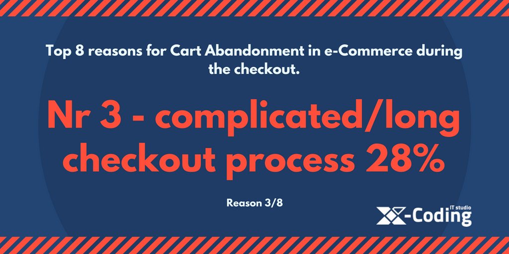 XCodingITStudio's tweet photo. Top 8 reasons for Cart Abandonment in e-Commerce during the checkout.
Reason 3/8 - too complicated/long checkout process - 28%

#Magento #Akeneo #store #DigitalMarketing #tips #ecommerce #seo #wordpress #marketing #business #Amazon #xcoding #xcitstudio https://t.co/SLLI4jIWSq