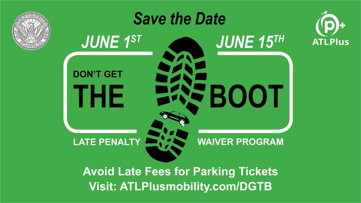 ATL311's tweet photo. The #DontGetTheBoot program has begun! If you have an unpaid parking ticket that was received before March 24, 2017, late fee penalties will be waived until June 15th! So head over to the site and don't miss out on this opportunity! https://t.co/avaOCuFpfL
