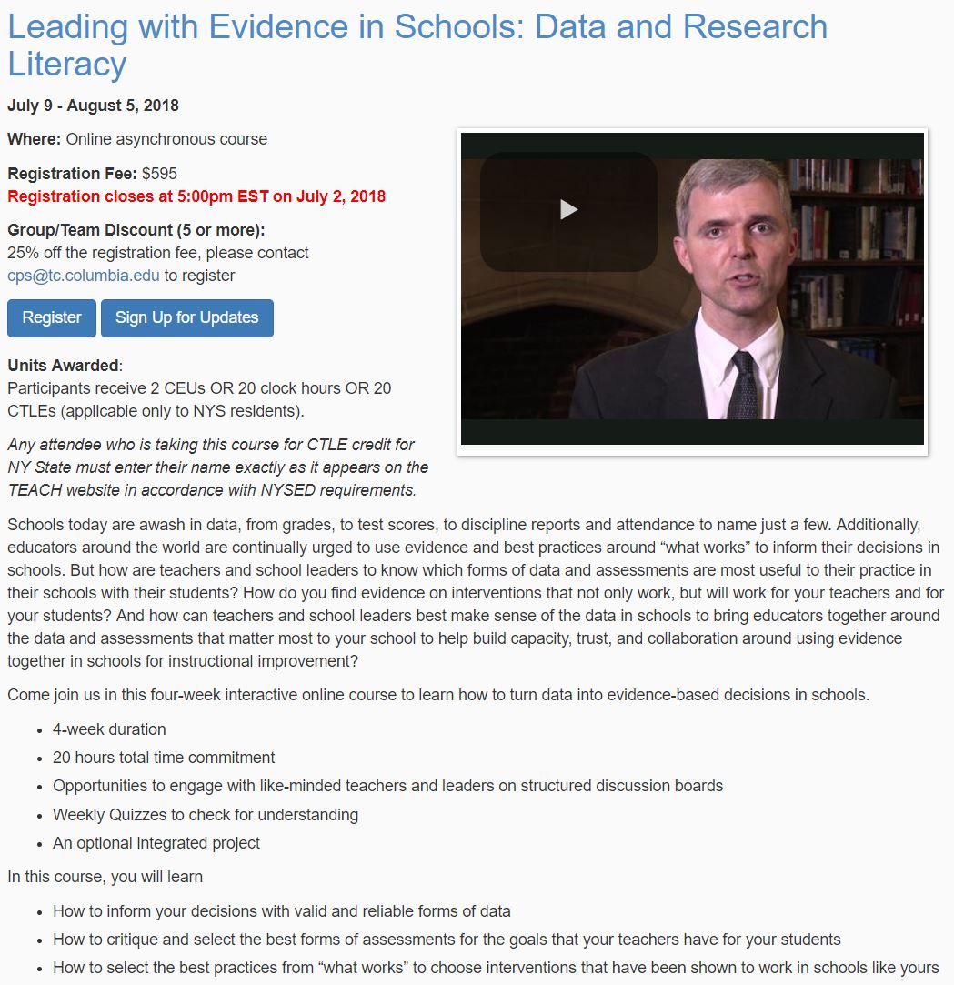 Alex_J_Bowers's tweet photo. #DataUse in schools is about relationships! Leading with Evidence in Schools - July online @TeachersCollege @Columbia course starts soon! 
Teachers, principals, &amp; district #EdLeadership sign up today!
4-week duration
20 hours total
Network &amp; engage
#EdData
https://t.co/Hk4LwkeM06 https://t.co/A83AXphVlw