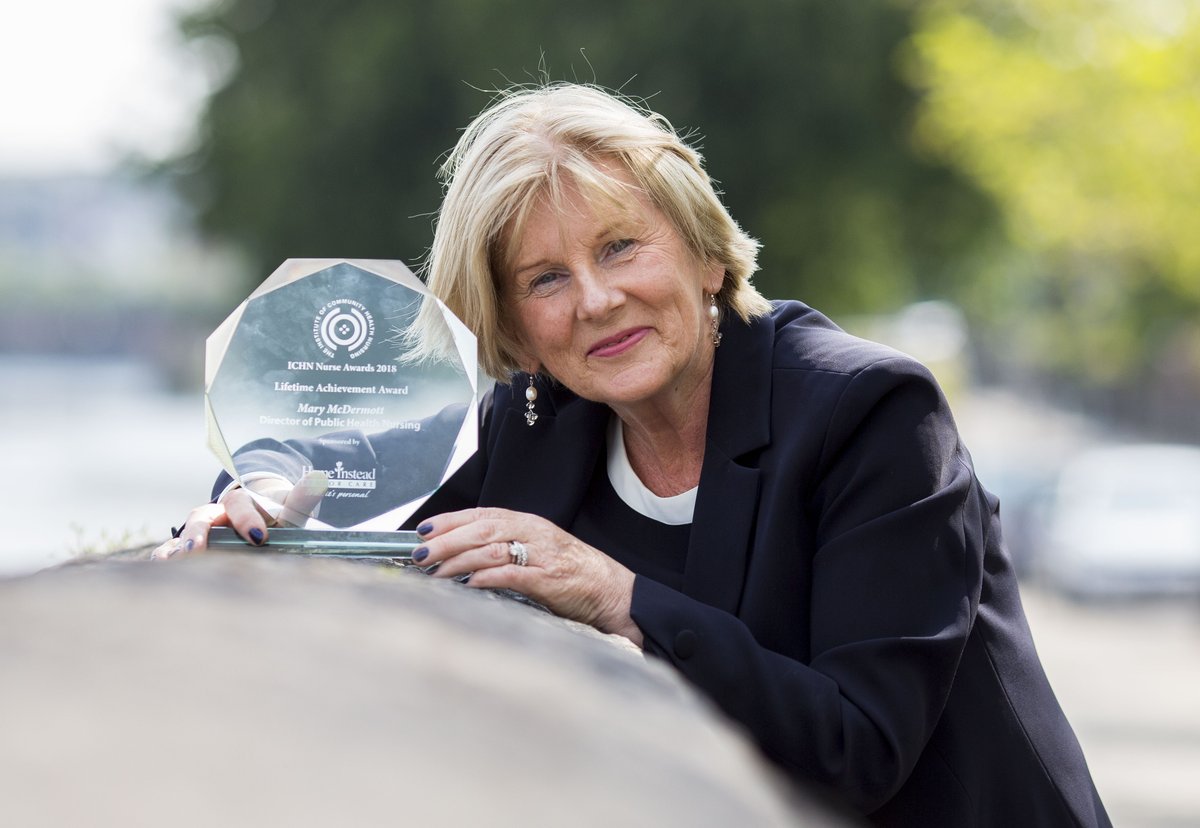 ICHNDublin's tweet photo. Big congratulations to Mary McDermott, winner of Lifetime Achievement Award at  @HomeInsteadIrl Senior Care ICHN Nurse Awards 2018! https://t.co/8vCQkrzC0Y