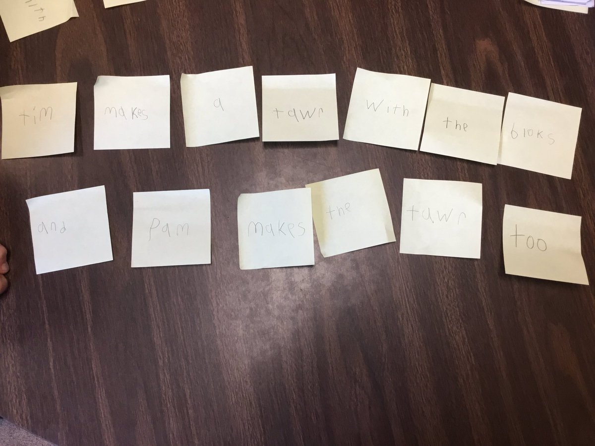 MsTuckerES's tweet photo. Creating, breaking apart and rebuilding our sentences to build language and develop understanding of syntax. #Edgewoodproud #rtscarsdale https://t.co/nqkurtemPG