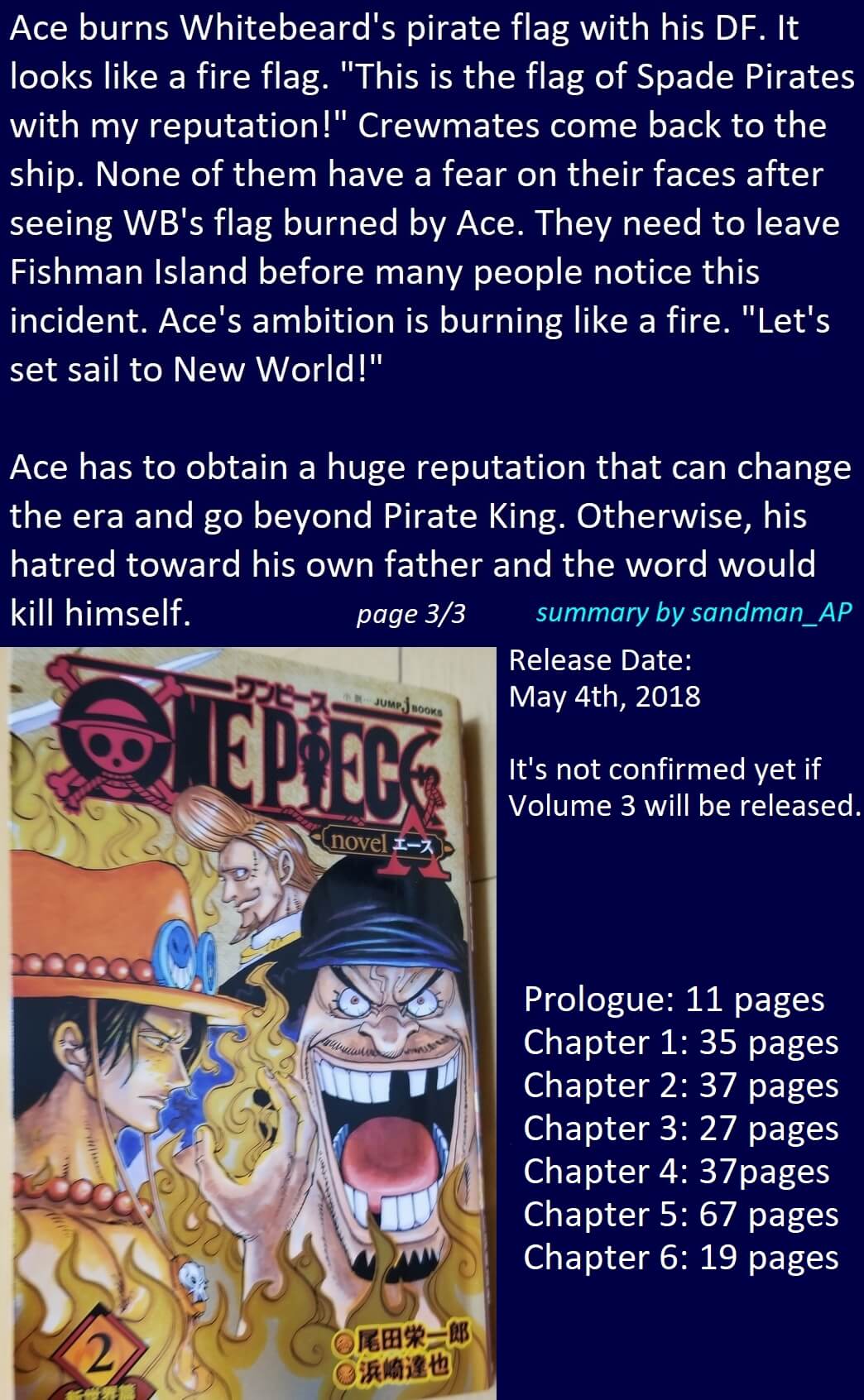 Sandman One Piece Novel Ace Volume 2 Was Released Yesterday The Novel Is Divided Into 7 Parts Prologue And Chapter 1 6 Here Are My Summaries For Prologue And Chapter 1