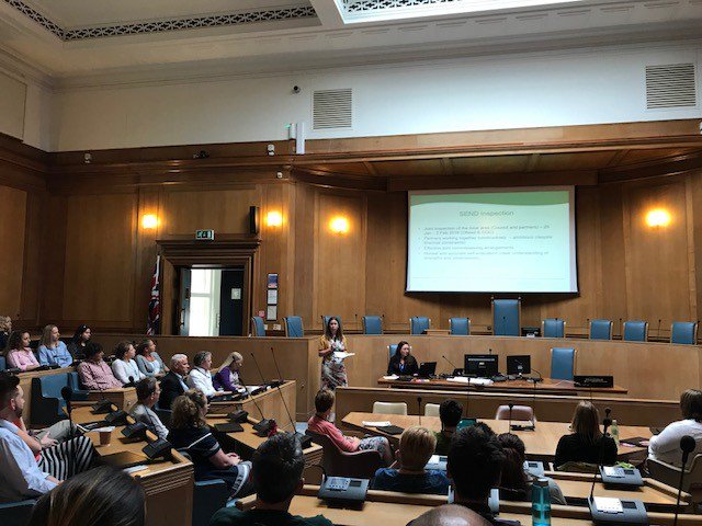 Lucy Townsend, Director of Families and Children Services opening todays quarterly staff forum for childrens social care staff with @claudiamegele #StaffVoice #Feedback #LoveWhereYouWork #WeAreWilts #SocialCare