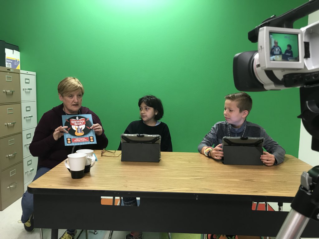 SlaughterLC's tweet photo. We had new, 4th grade announcers today along with our public library friend, Ms. Thomas! 👏🏼 #prideinside1718 #mymisd #wermanywer1 @SlaughterES https://t.co/5A3JlGxdtx