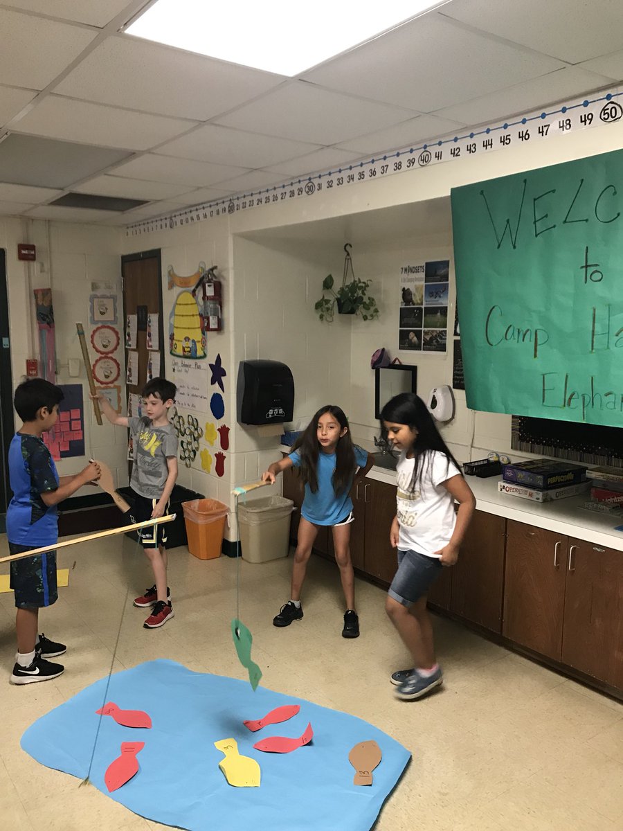 LyndiGarrett's tweet photo. @Buda_Bulldogs   Second graders at “camp” fishing for math story problems! #math #camping #BESInspire https://t.co/Cx10afzyFE