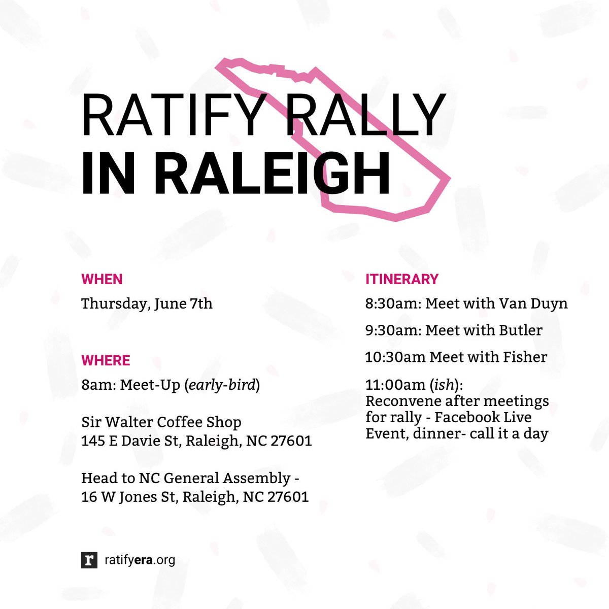 🔥Calling on anyone who can be in Raleigh North Carolina Thursday morning for #ERA Rally!

👉Please Retweet to spread the word to help NC become the 38th and FINAL State needed to pass #ERANow