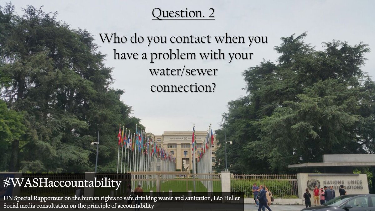 SRWatSan's tweet photo. #WASHaccountability
Question/Pregunta 2:
-Who do you contact when you have a problem with your water/sewer connection?
-Qui contactez-vous en cas de problème avec votre eau/évacuation des eaux usées?
-¿A quién contacta en caso de problema con su conexión de agua/alcantarillado? https://t.co/cOReOnJUn8