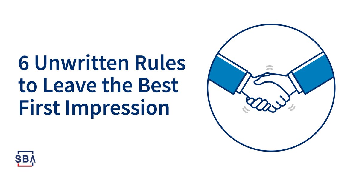SBAgov's tweet photo. How to leave the best first impression → https://t.co/6j5sK3Bzm1. #BusinessEtiquetteWeek https://t.co/MMiwZ21ayi