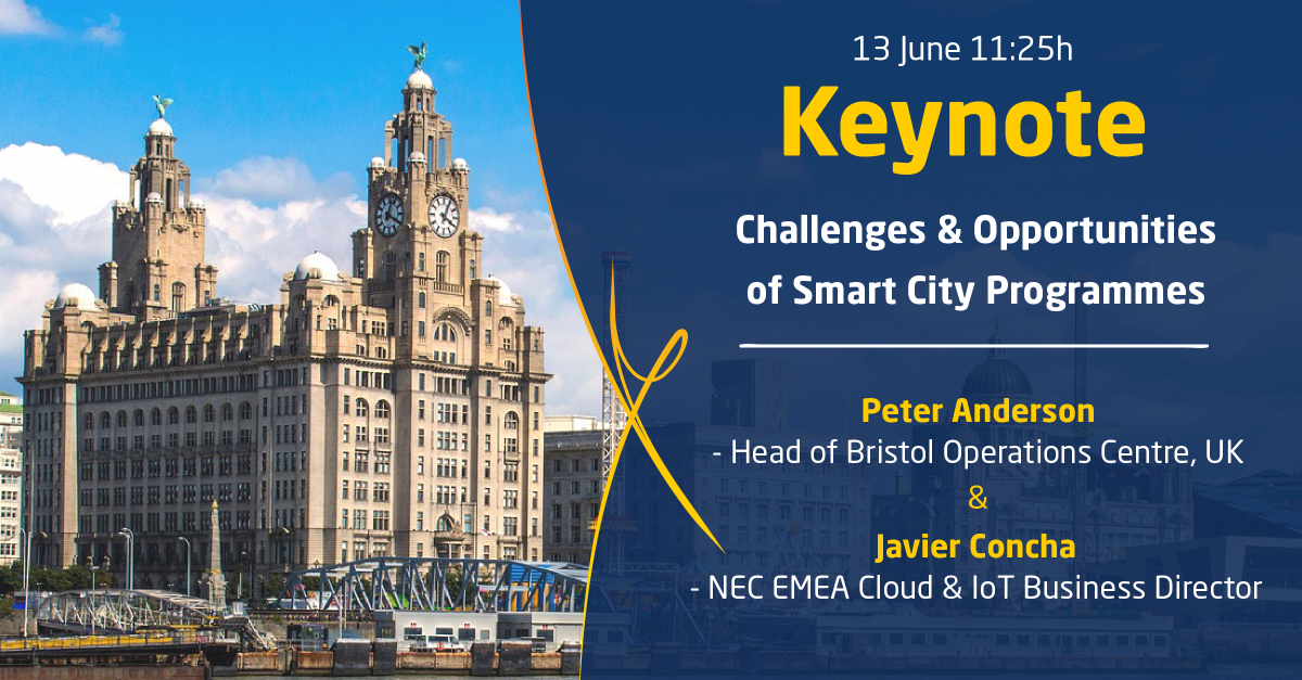 NECSmartCities's tweet photo. Don´t miss the opportunity to hear first-hand experience from Peter Anderson (Head of Bristol Operations Centre) about digital transformation of cities supported by NEC Smart City Platform. #SmartCitiesRealised #Liverpool #BristolCity See the agenda: https://t.co/APBiOoZNMQ https://t.co/rPUbqMotnH