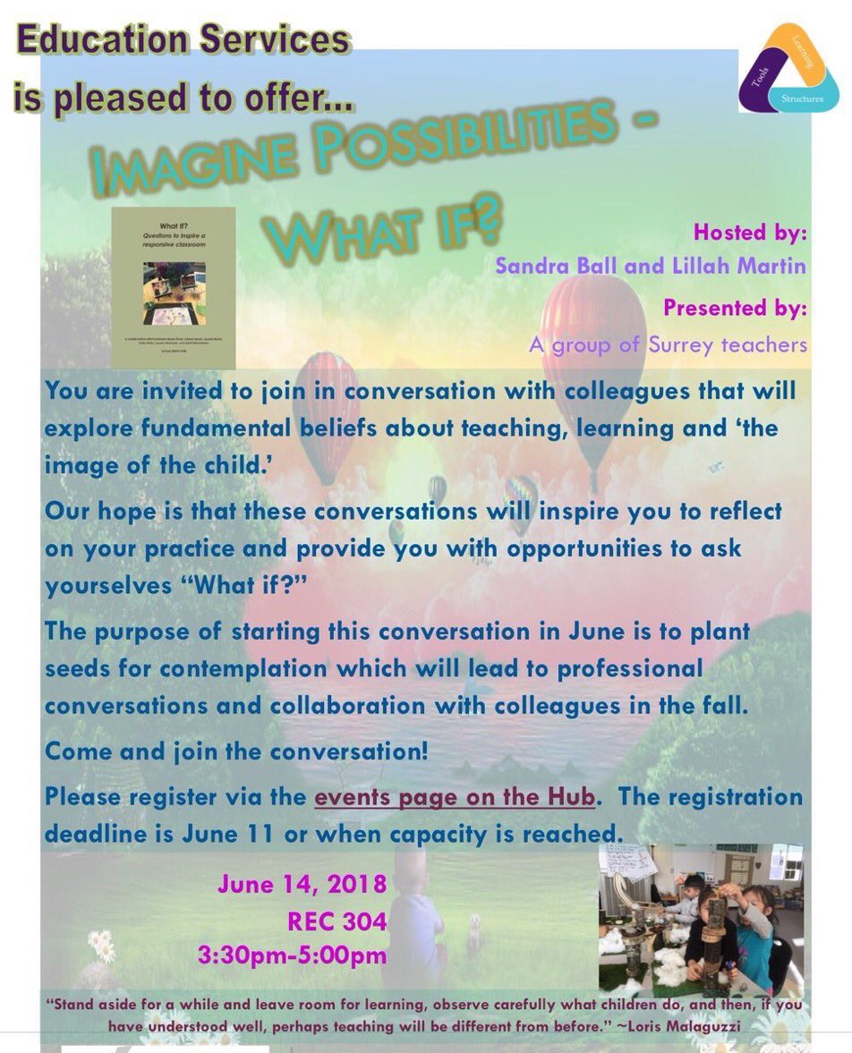 Come explore your image of the child and how it guides your practice. It will be a great opportunity to connect and carry conversation over into next year.