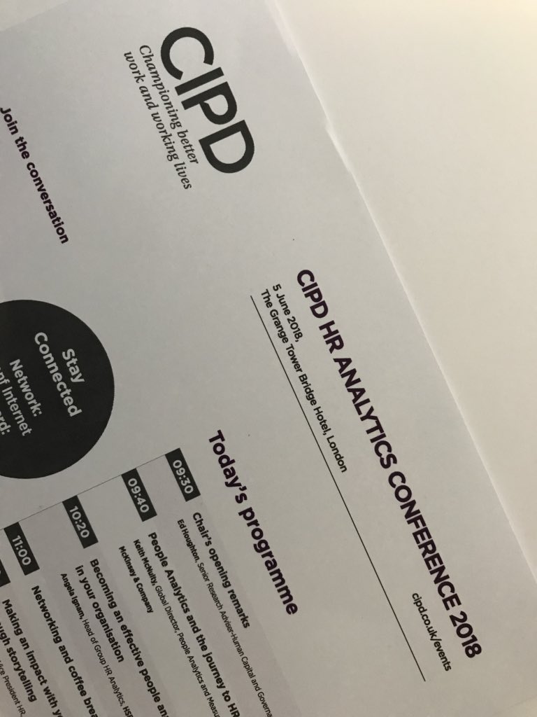 jaferrar's tweet photo. Looking forward to the final part of #CIPDanalytics conference — especially @dr_keithmcnulty who couldn’t be with us this morning. Great event — lots of learning @CIPD @EHoughtonCIPD https://t.co/w6TxM7GggQ