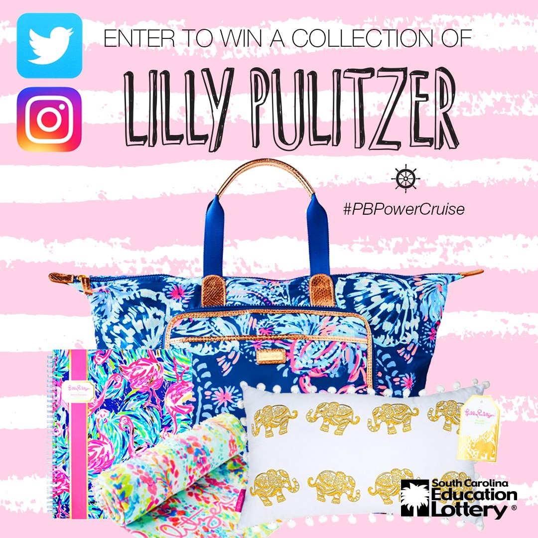 sclottery's tweet photo. How chic! Enter to win a collection of Lilly Pulitzer items perfect for cruising. Follow @sclottery &amp; RT this message for a chance to win!  #PBPowerCruise #sclottery https://t.co/levgSPXP9f