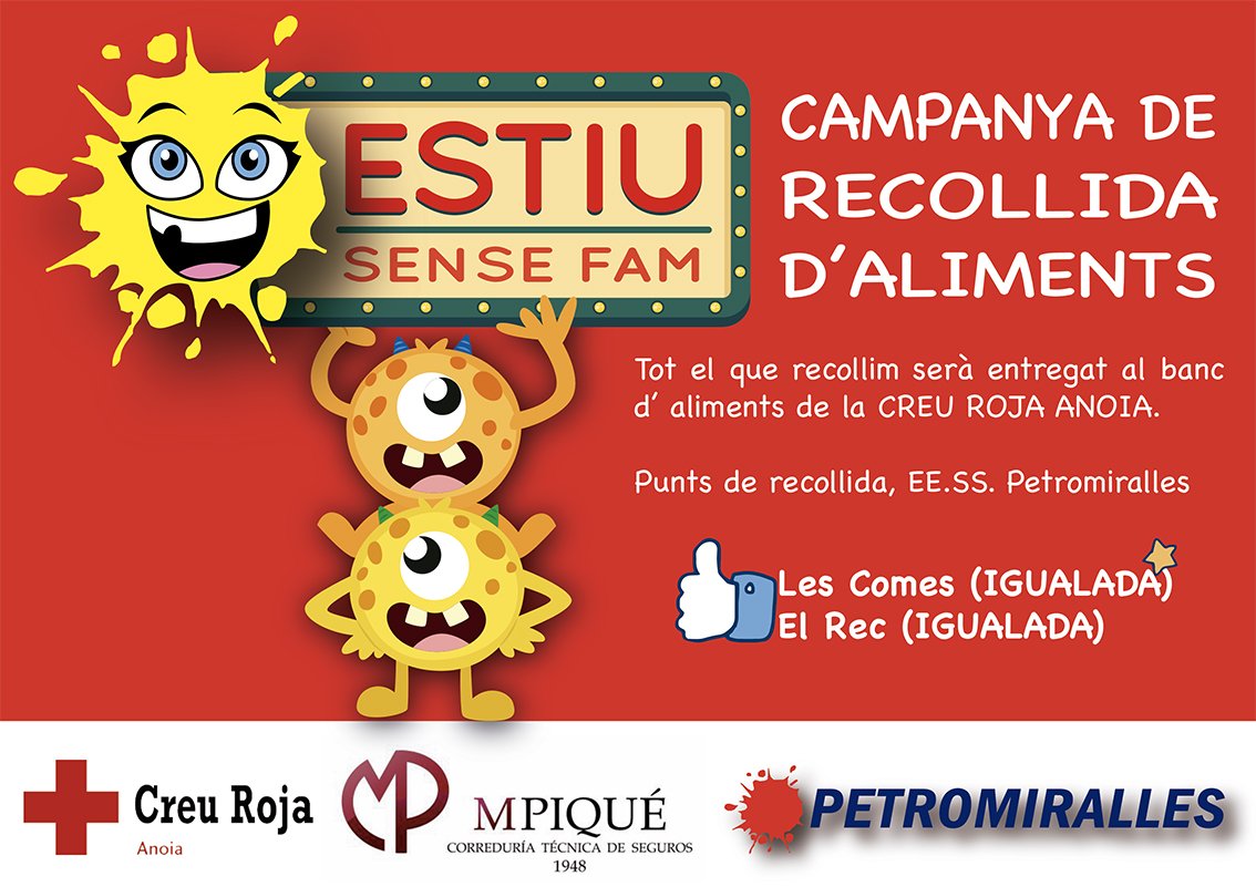 Que no es quedi cap nen 👫 sense menjar 🍛, col·labora per un ESTIU SENSE FAM ⛑️ #creuroja #igualada <a href="/creu_roja/">Creu Roja Anoia</a> <a href="/ajigualada/">Ajuntament Igualada</a> <a href="/OdenaCat/">Ajuntament d'Òdena</a> <a href="/ajmontbui/">Ajuntament de Santa Margarida de Montbui</a> 
<a href="/ajvilanovacami/">Ajuntament Vilanova del Camí</a> #estiusensefam
