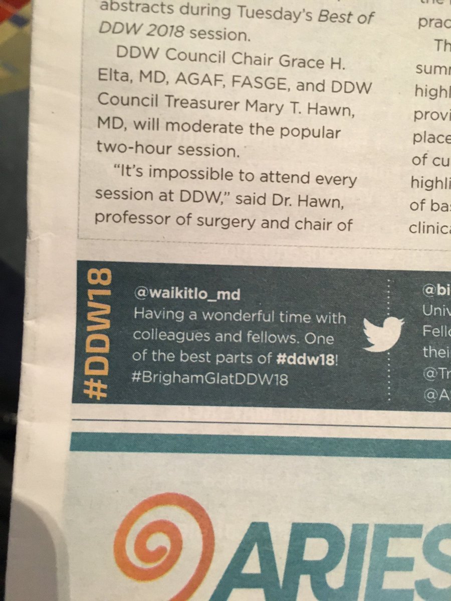 Thanks for the front-page shout out! @DDWMeeting #DDW18 #BrighamGIatDDW18