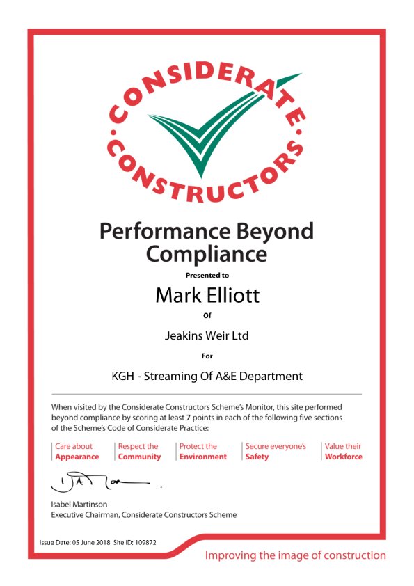 Jeakins_Weir's tweet photo. Well done to Mark and the team working on our project at @KettGeneral Hospital. Performance Beyond Compliance in a sensitive, live area of a busy A&amp;E in our local Hospital #teamwork https://t.co/fXn78MUPXA