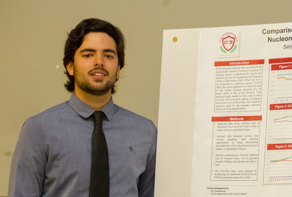 CUR_VUU's tweet photo. Panther Spotlight Alert: Congratulations to Sergio Escalante on his acceptance into the VUU Summer Undergraduate Research Program.  Sergio will work with Dr. Kalantarians on Nuclear structure function F_2 analysis for heavy nuclei and proton. #VUU #VUUCUR https://t.co/0KtplbLtsu