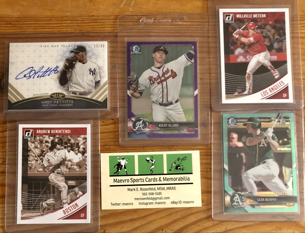 maevro's tweet photo. Next #Freebie is all #baseball.... Tier One Andy #Pettitte #Auto, #Benintendi #Sepia, #SeanMurphy /125, #KolbyAllard /250 &amp; #Trout Name #Variation - Will Announce By 4pm PST https://t.co/dBcnQhgPng