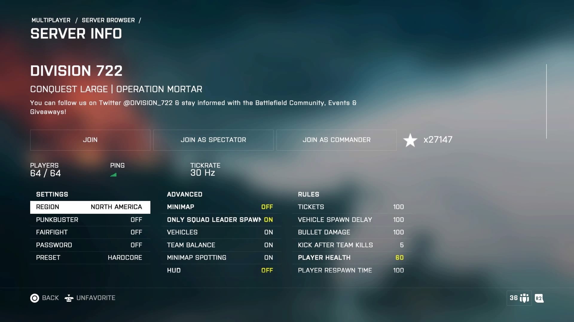 DIVISION 722 on X: #PS4 @Battlefield 4 #1 Hardcore server with over 27k   / X