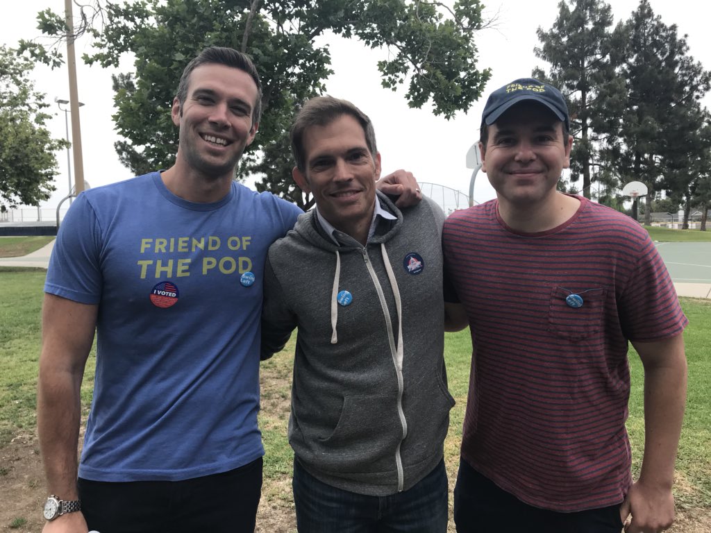 BluesBoySteve's tweet photo. E-Day!!! Getting out the vote with @jonfavs and @jonlovett from @PodSaveAmerica !!! These guys joined up with @swingleft to knock on doors in CA48. This is the most important primary of our lives. VOTE! #CAPrimaryDay #gotv #SwingLeft #takebackthehouse #TakeItBack https://t.co/OzAXRUb5yU